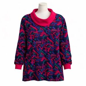 Size M Graff Californiawear Womens Vintage 80s Retro Geometric Sweater Cowl Neck